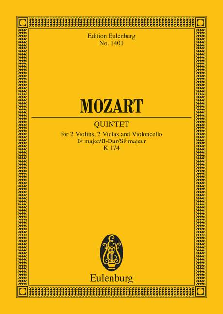 Mozart: String Quintet Bb major KV 174 (Study Score) published by Eulenburg